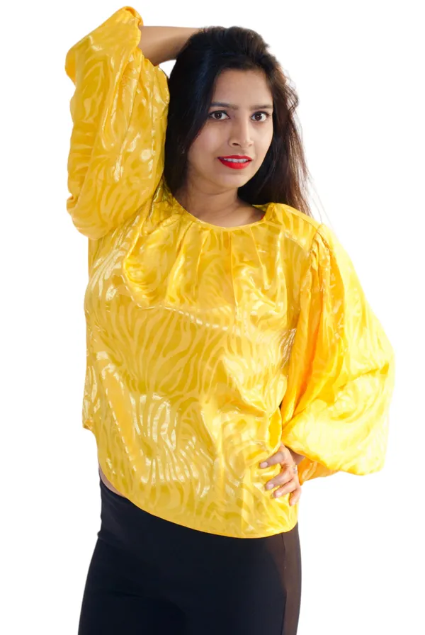 Yellow_Self_Embossed_Party_Wear_Top_For_Women