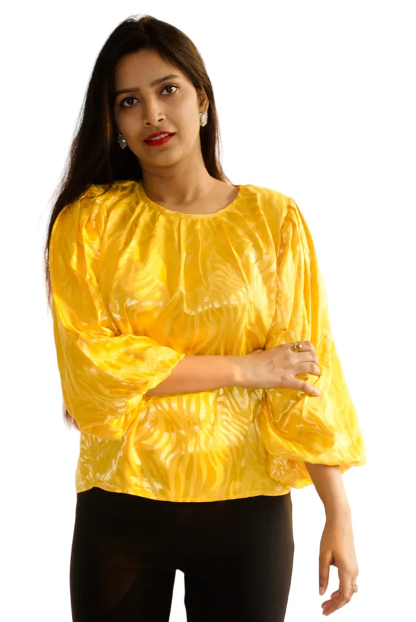 Yellow_Self_Embossed_Party_Wear_Top_For_Women