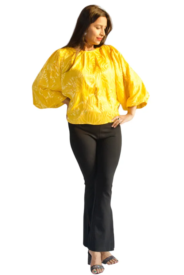 Yellow_Self_Embossed_Party_Wear_Top_For_Women