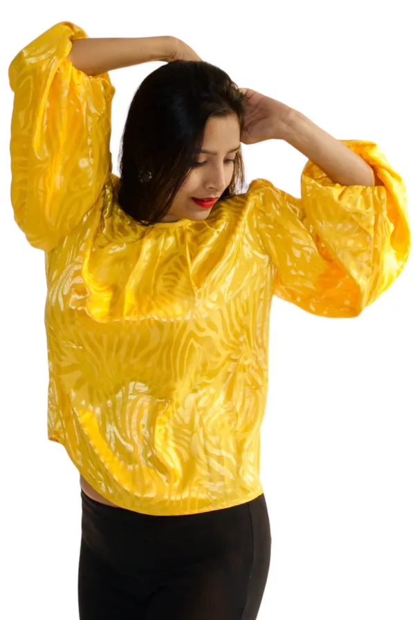 Yellow_Self_Embossed_Party_Wear_Top_For_Women