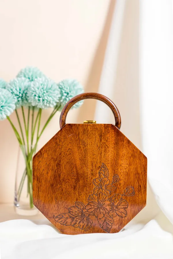 Brown_Sheesham_Solid_Wood_Hexagon_Bag_For_Women