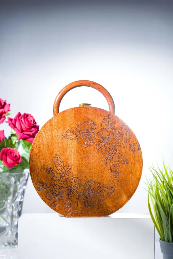 Orange_Round_Engraved_Bag_In_Solid_Sheesham_Wood_For_Women