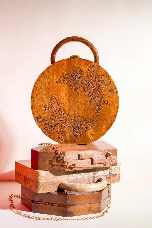 Orange_Round_Engraved_Bag_In_Solid_Sheesham_Wood_For_Women