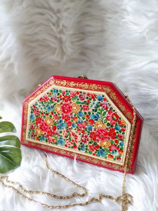 Orange_Kashmiri_Papier_Mache_Handmade_Bag_In_Trapezoid_Shape_For_Women