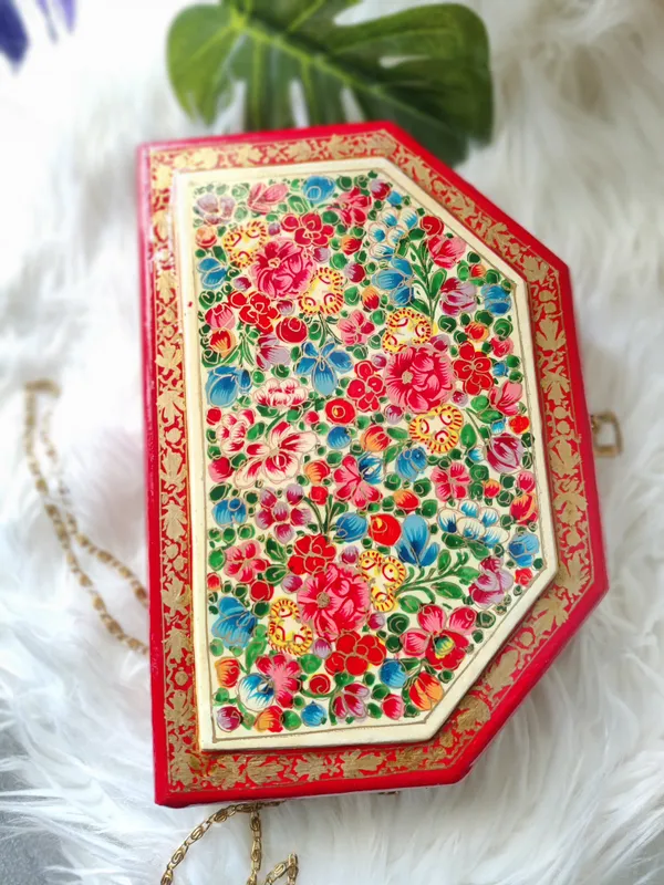 Orange_Kashmiri_Papier_Mache_Handmade_Bag_In_Trapezoid_Shape_For_Women