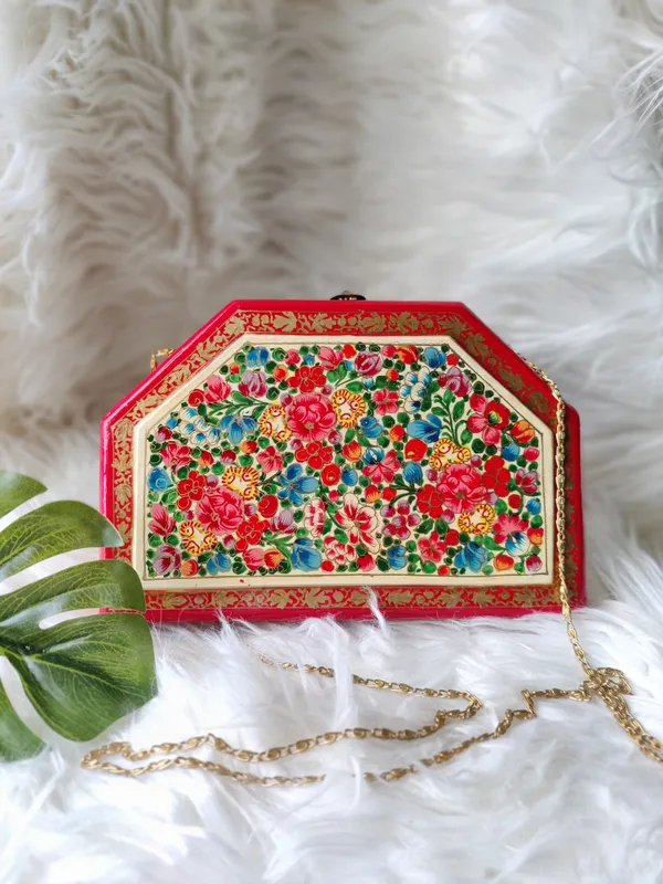 Orange_Kashmiri_Papier_Mache_Handmade_Bag_In_Trapezoid_Shape_For_Women
