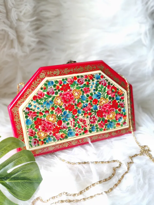 Orange_Kashmiri_Papier_Mache_Handmade_Bag_In_Trapezoid_Shape_For_Women
