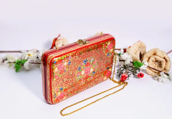Orange_Kashmiri_Papier_Mache_Handmade_Bag_In_Hot_Red_And_Gold_For_Women
