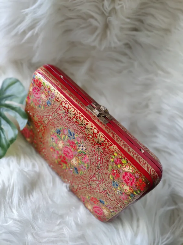 Orange_Kashmiri_Papier_Mache_Handmade_Bag_In_Hot_Red_And_Gold_For_Women