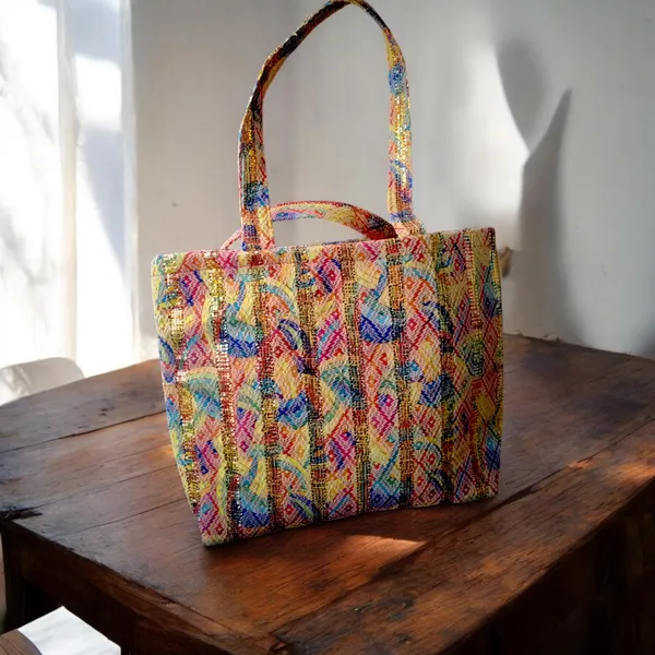 Green_Xlarge_Size_Tote_Bags_In_Jacquard_Fabric_With_Coin_Lace_Border_For_Women