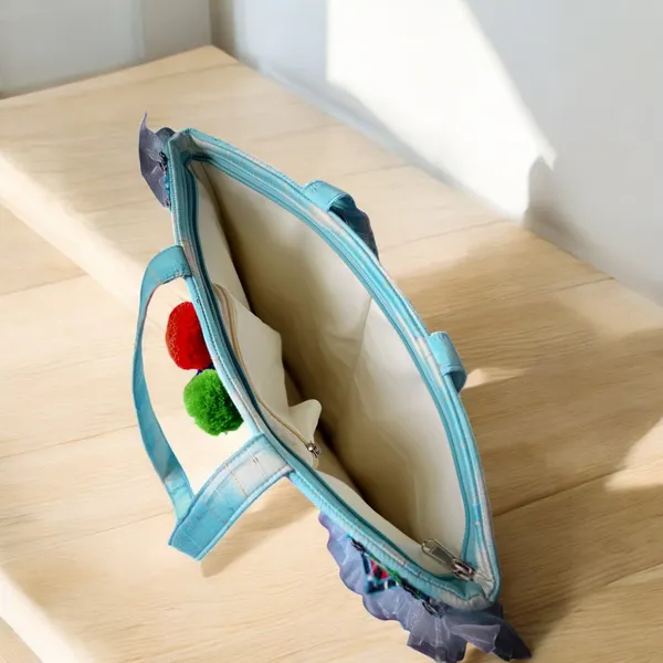 Blue_Xlarge_Tote_Bag_In_Blue_N_White_Silk_Leheriya_With_Frill_Border_For_Women