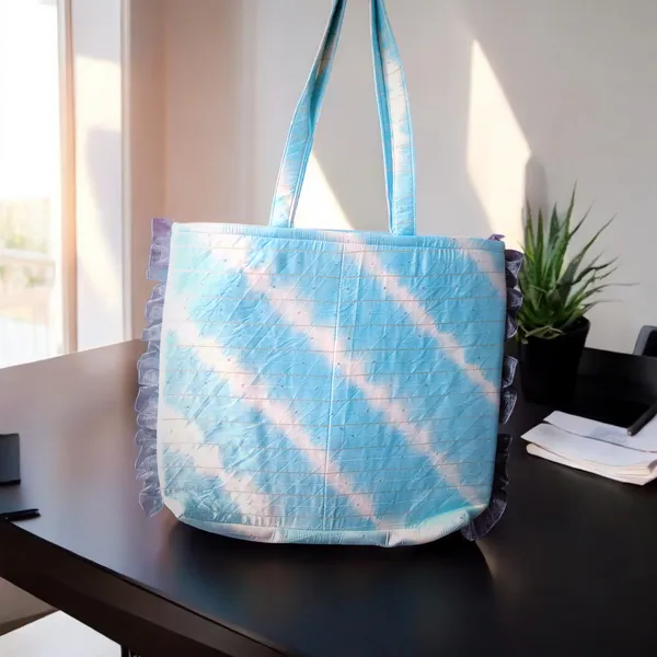 Blue_Xlarge_Tote_Bag_In_Blue_N_White_Silk_Leheriya_With_Frill_Border_For_Women