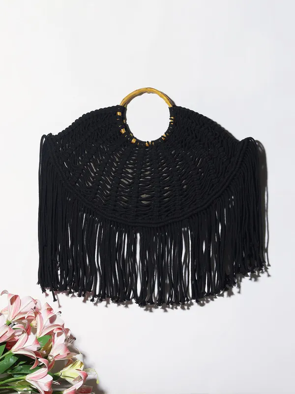 Black_Fringed_Macrame_Boho_Bag_Midnight_Black_For_Women