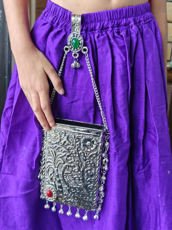Silver_Handcrafted_Peacock_Brass_Silver_Festive_Mobile_Pouch_For_Women