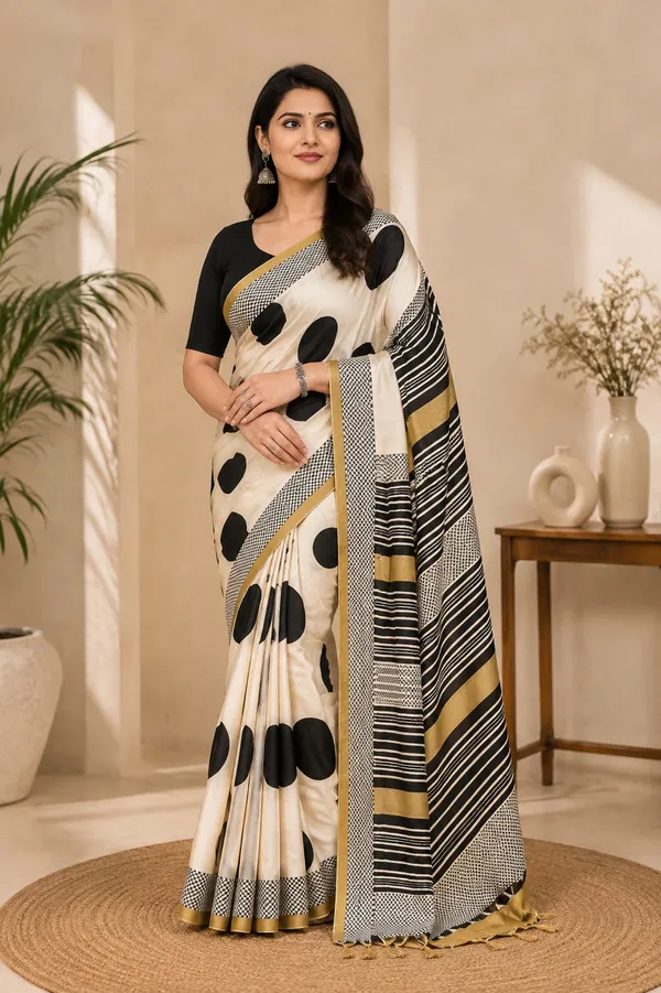 Black_And_Cream_Ajrakh_Modal_Silk_Saree