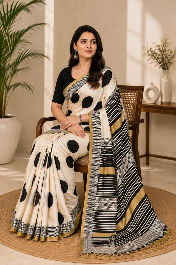 Black_And_Cream_Ajrakh_Modal_Silk_Saree