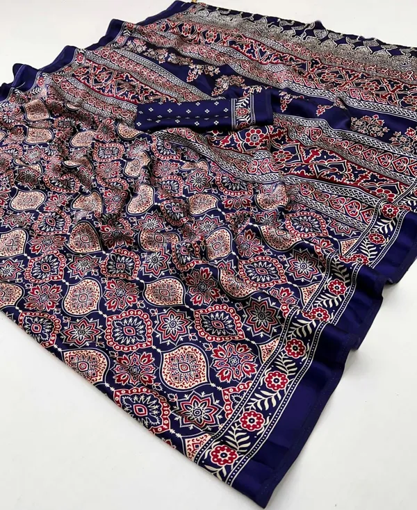 Royal_Blue_Modal_Silk_Ajrakh_Natural_Print_Saree