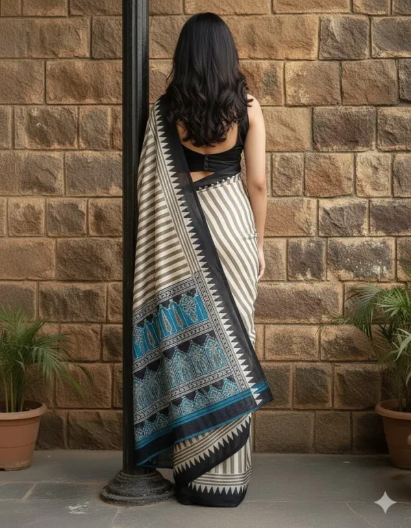 White_And_Black_Pure_Ajrakh_Printed_Modal_Silk_Saree_Saree