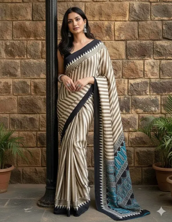 White_And_Black_Pure_Ajrakh_Printed_Modal_Silk_Saree_Saree