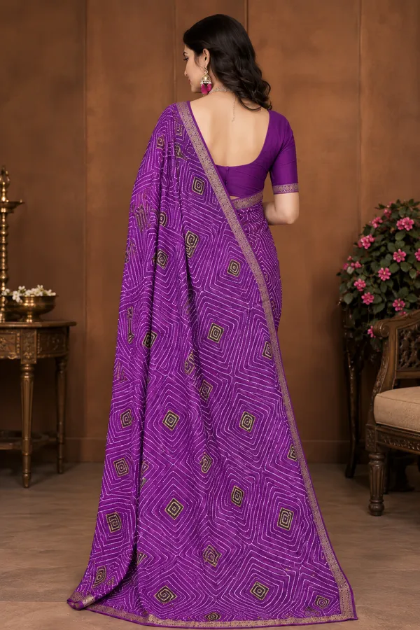 Purple_Georgette_Geometric_Print_Saree_For_Women