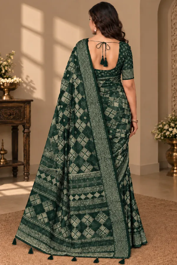 Green_Georgette_Geometric_Diamond_Print_Saree_For_Women