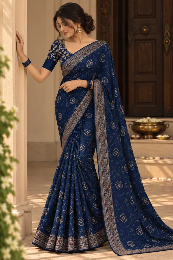 Navy_Blue_Georgette_Geometric_Print_Saree_For_Women