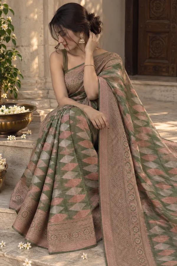 Green_Georgette_Geometric_Print_Saree_For_Women