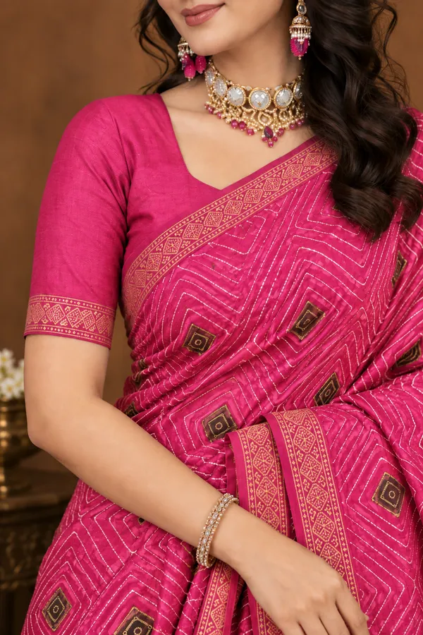 Pink_Georgette_Geometric_Print_Traditional_Saree_For_Women