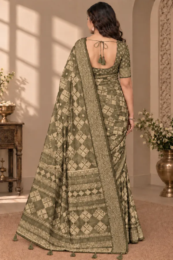 Olive_Green_Georgette_Geometric_Print_Saree_For_Women