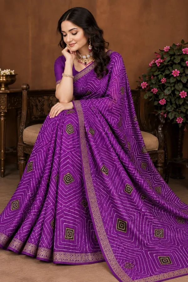 Purple_Georgette_Geometric_Print_Saree_For_Women