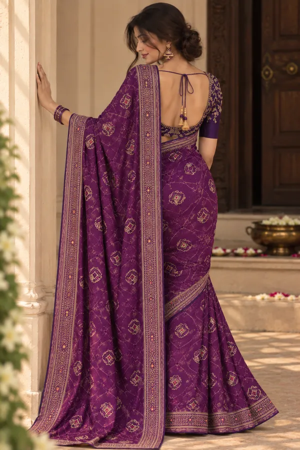 Purple_Georgette_Geometric_Print_Saree_For_Women