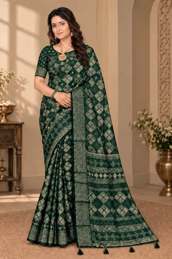 Green_Georgette_Geometric_Diamond_Print_Saree_For_Women