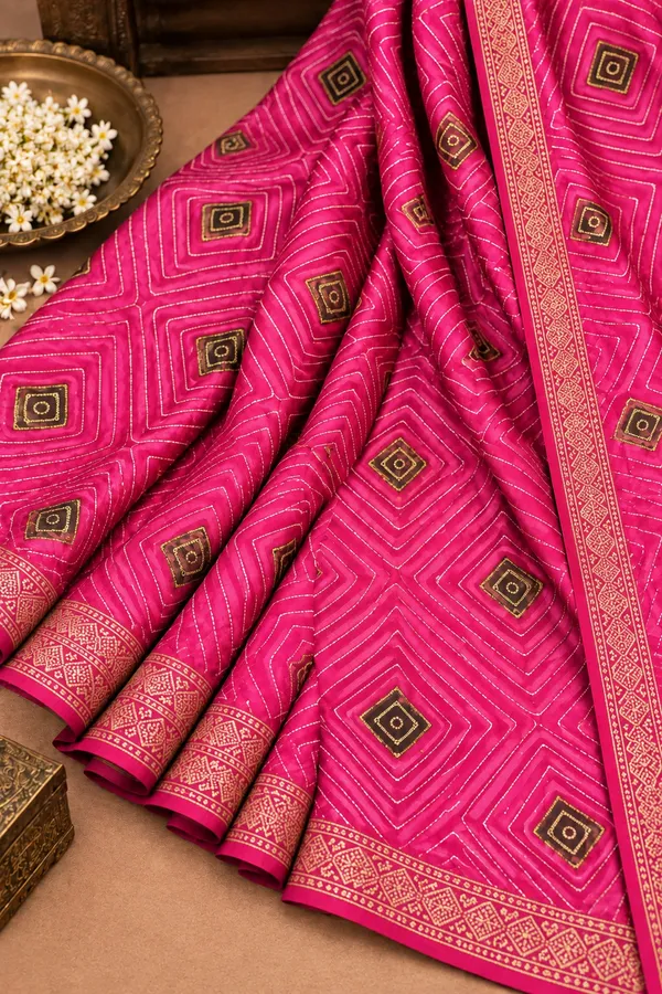 Pink_Georgette_Geometric_Print_Traditional_Saree_For_Women