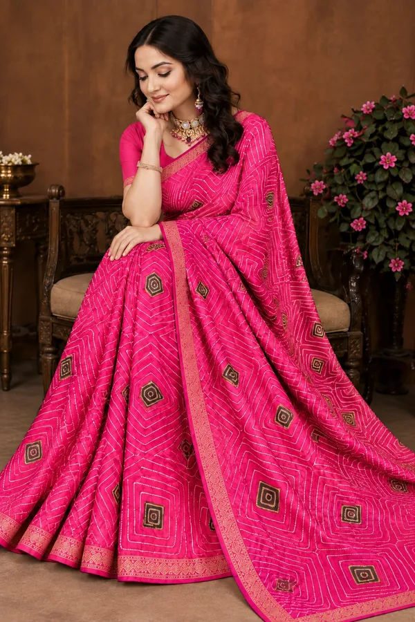 Pink_Georgette_Geometric_Print_Traditional_Saree_For_Women