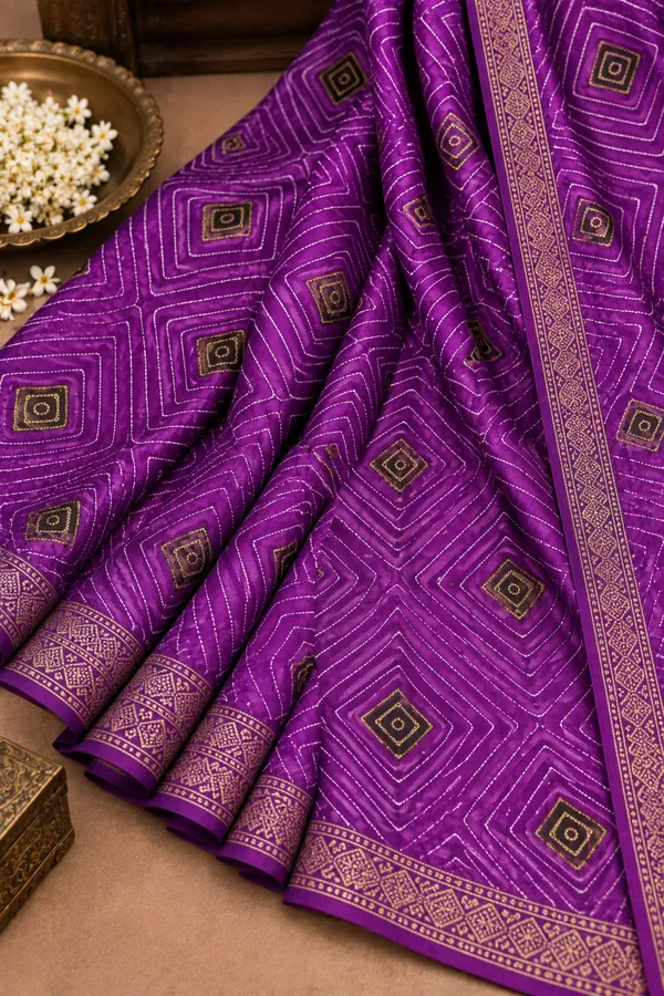 Purple_Georgette_Geometric_Print_Saree_For_Women