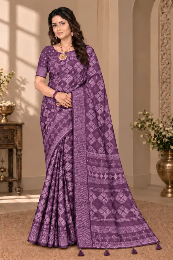 Purple_Georgette_Geometric_Print_Saree_For_Women
