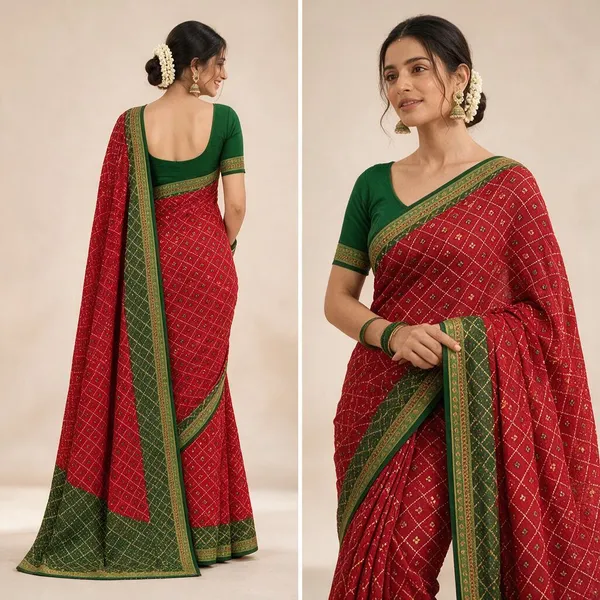 Red_And_Green_Printed_Saree_for_Women