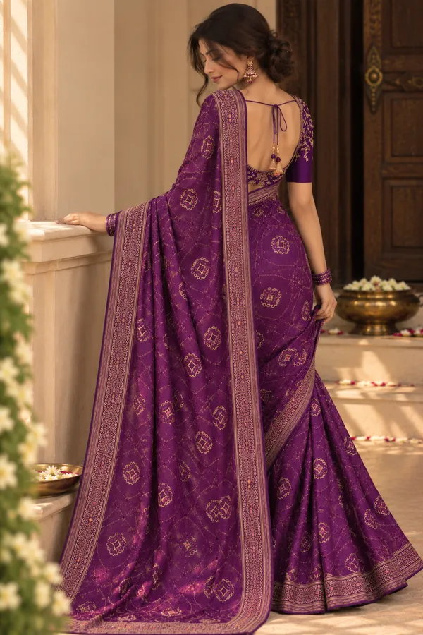 Purple_Georgette_Geometric_Print_Saree_For_Women