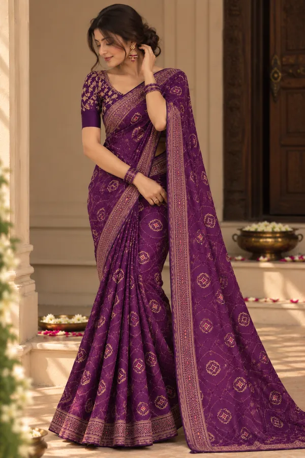 Purple_Georgette_Geometric_Print_Saree_For_Women