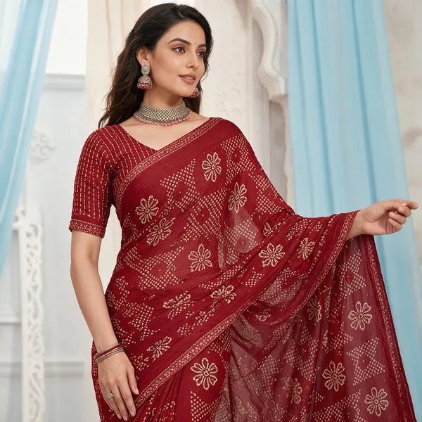Cherry_Red_Georgette_Saree_For_Women