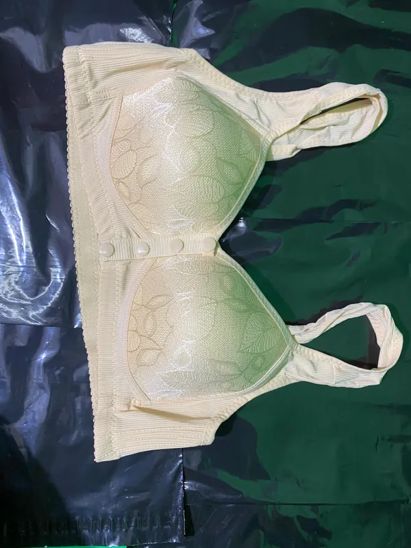 Butter_Yellow_Cotton_And_Spandex_Lace_Overlay_Wireless_Bra_For_Women