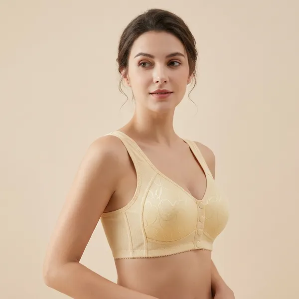 Butter_Yellow_Cotton_And_Spandex_Lace_Overlay_Wireless_Bra_For_Women