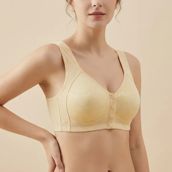 Butter_Yellow_Cotton_And_Spandex_Lace_Overlay_Wireless_Bra_For_Women