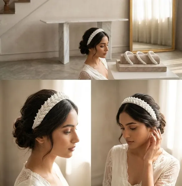 White_Cotton_Linen_Artisan_Beaded_Leaf_Headband_For_Women