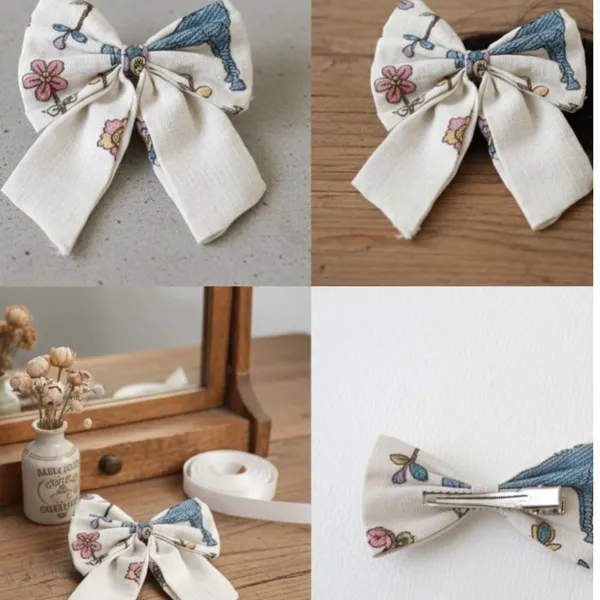 White_Cotton_Linen_Meadow_Embroidery_Bow_Clip_For_Women