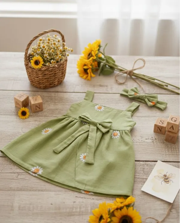 Parrot_Green_Daisy_Dream_summer_cotton_linen__frock
