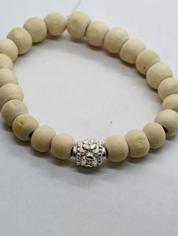 Silver_And_Light_Brown_Tulsi_Band_8_Mm_Beads_Spiritual_Wrist_Band