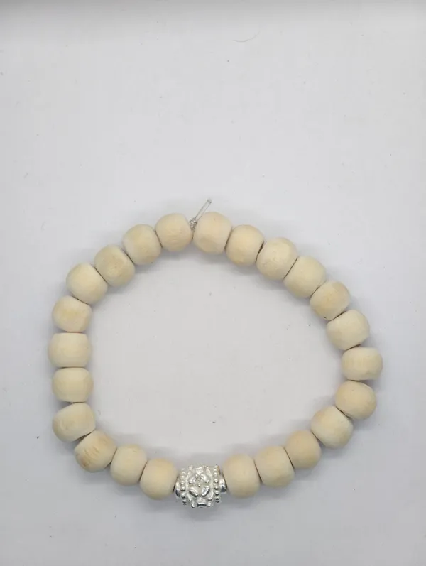 Silver_And_Light_Brown_Tulsi_Band_8_Mm_Beads_Spiritual_Wrist_Band
