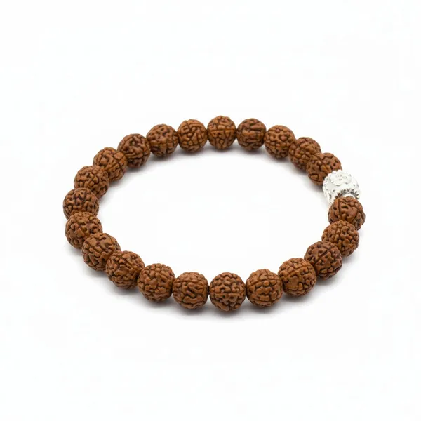 Silver_And_Brown_Rudraksha_Band_8_Mm_Beads_Spiritual_Wrist_Band