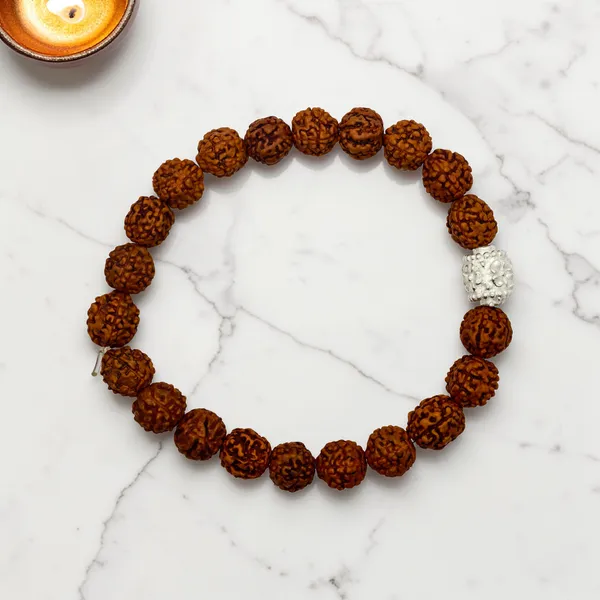 Silver_And_Brown_Rudraksha_Band_8_Mm_Beads_Spiritual_Wrist_Band